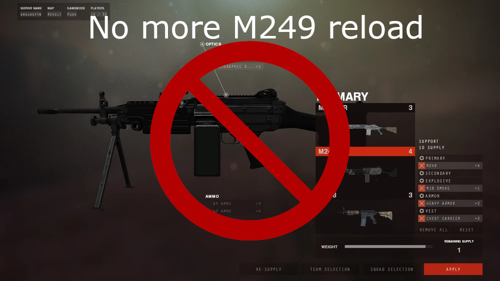Fixed BAR Reload / No more M249 reload