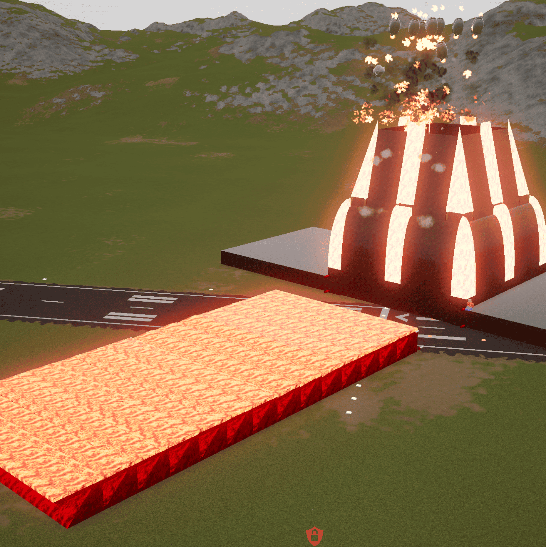 Lava flood simulator with working volcano extendig crusher