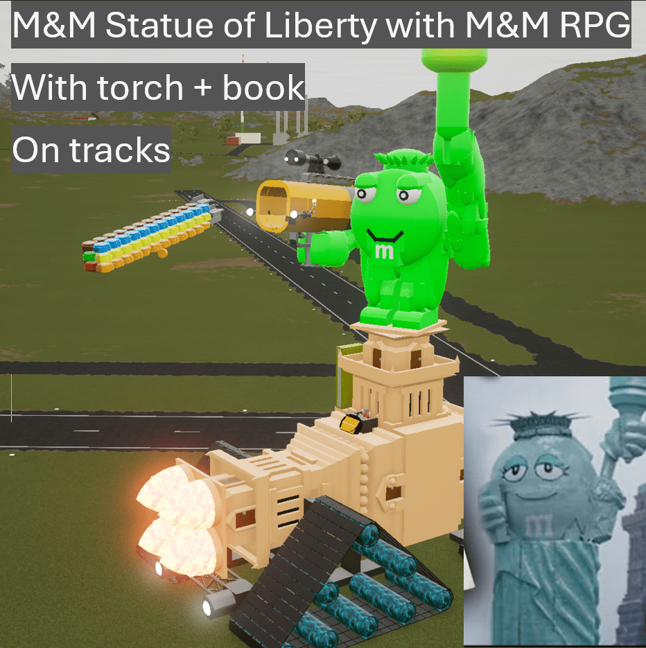 M&M Statue of Liberty with M&M RPG on tracks + torch and book