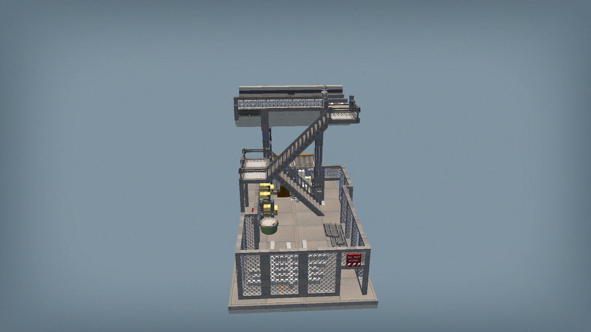 war torn elevated track stairs