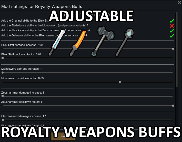 Customizable Royalty Weapons Buffs mod preview for RimWorld