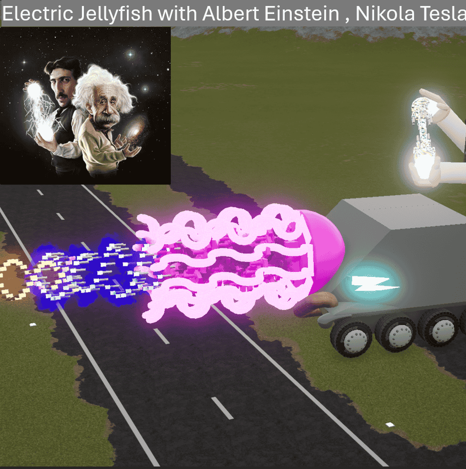 Electric Jellyfish tank destroyer with Albert Einstein & Nikola Tesla