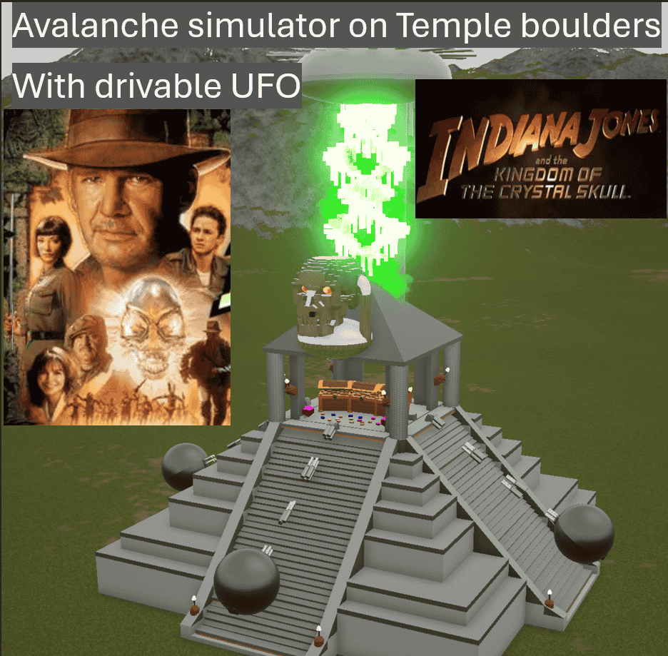 Avalanche simulator on temple boulders Indiana Jones Adventure + drivabe UFO