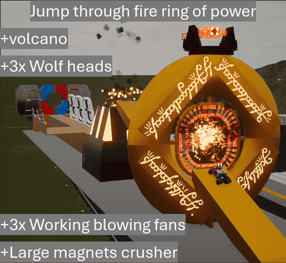 Jump through fire ring of power, obstacles course challenge