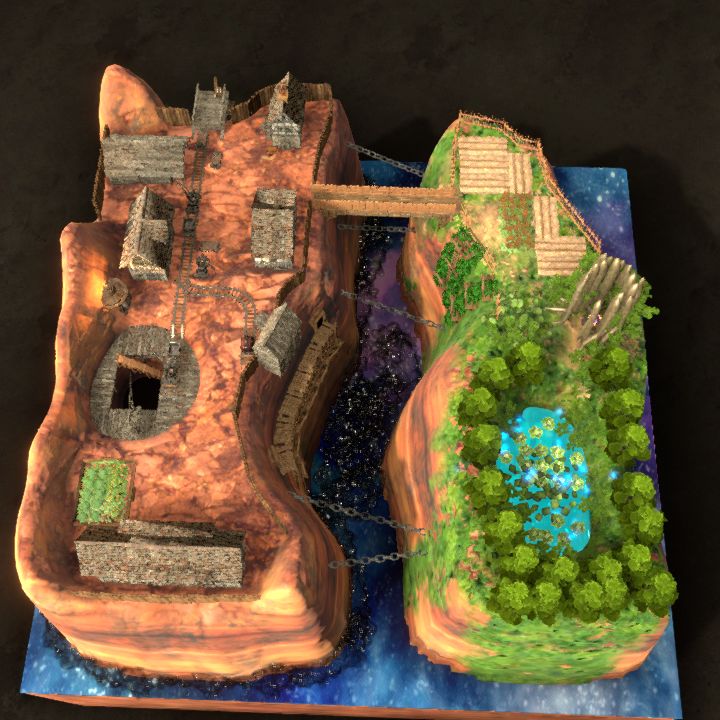 Two floating islands in space
