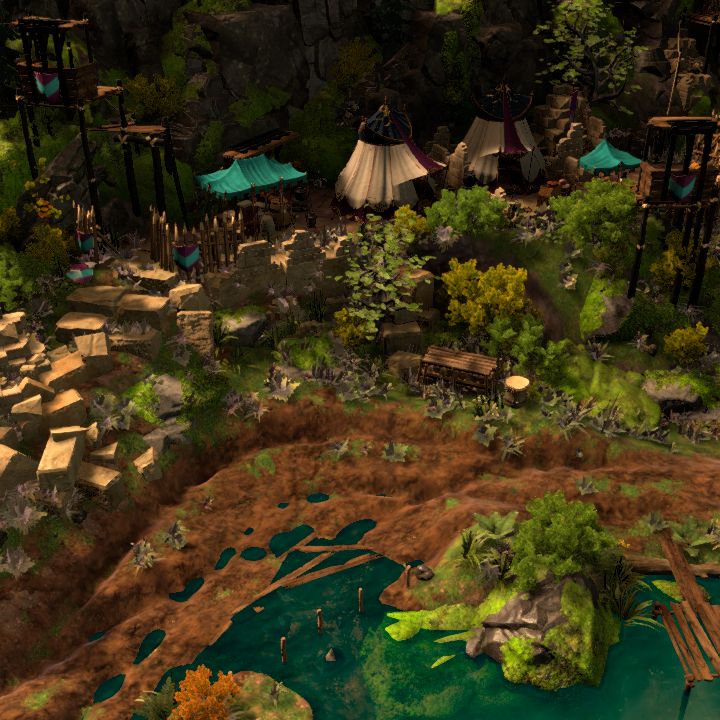 HILLSIDE CAMPSITE - noble/elven/hunting camp, w roofs