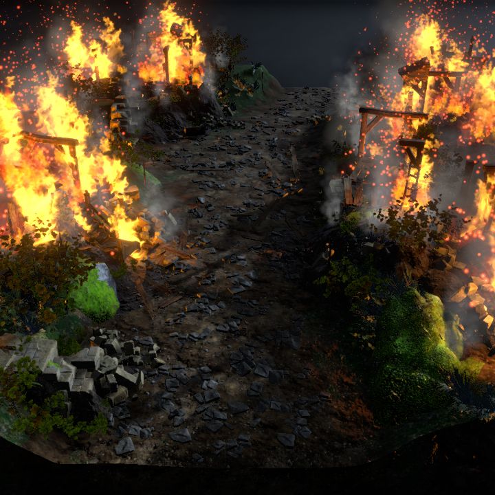 ruins along the way - fire setting, tragedy  / random encounter map (3/4)