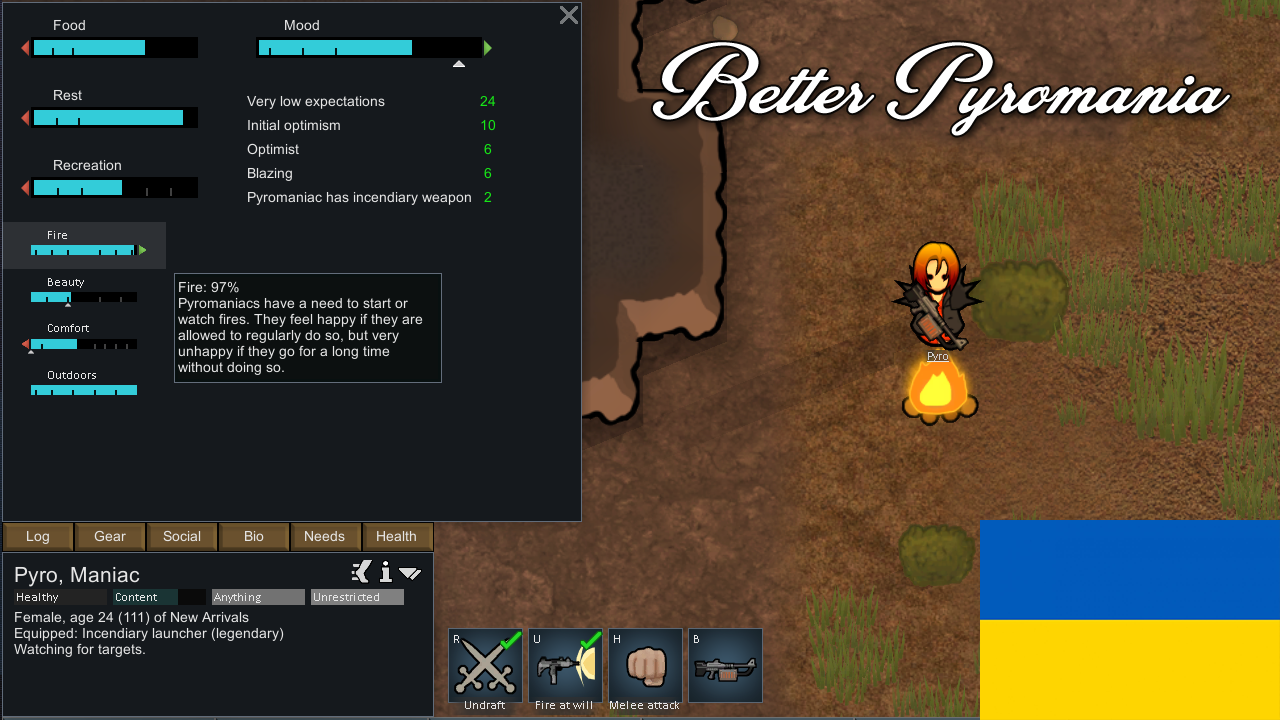 Better Pyromania UA mod preview for RimWorld