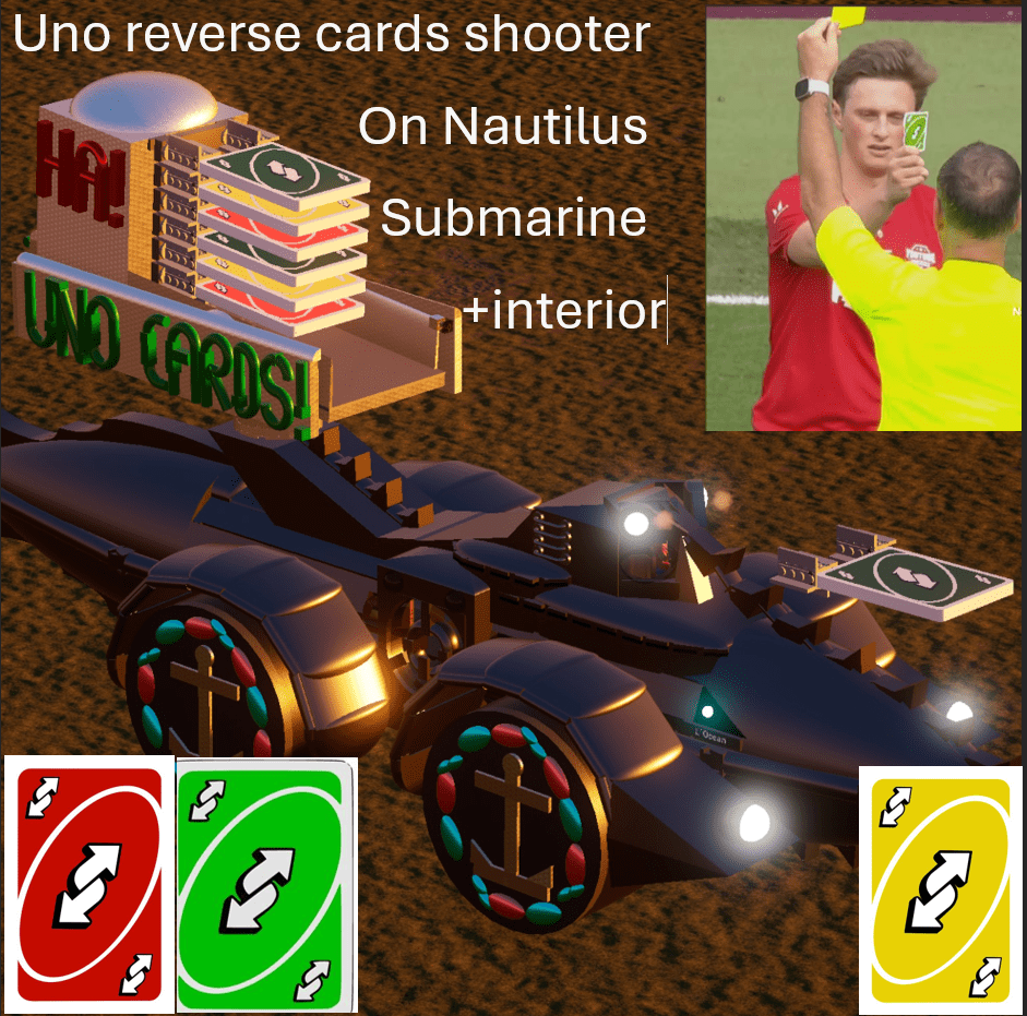 Uno Reverse Cards shooter on Nautilus land submarine + interior (meme)