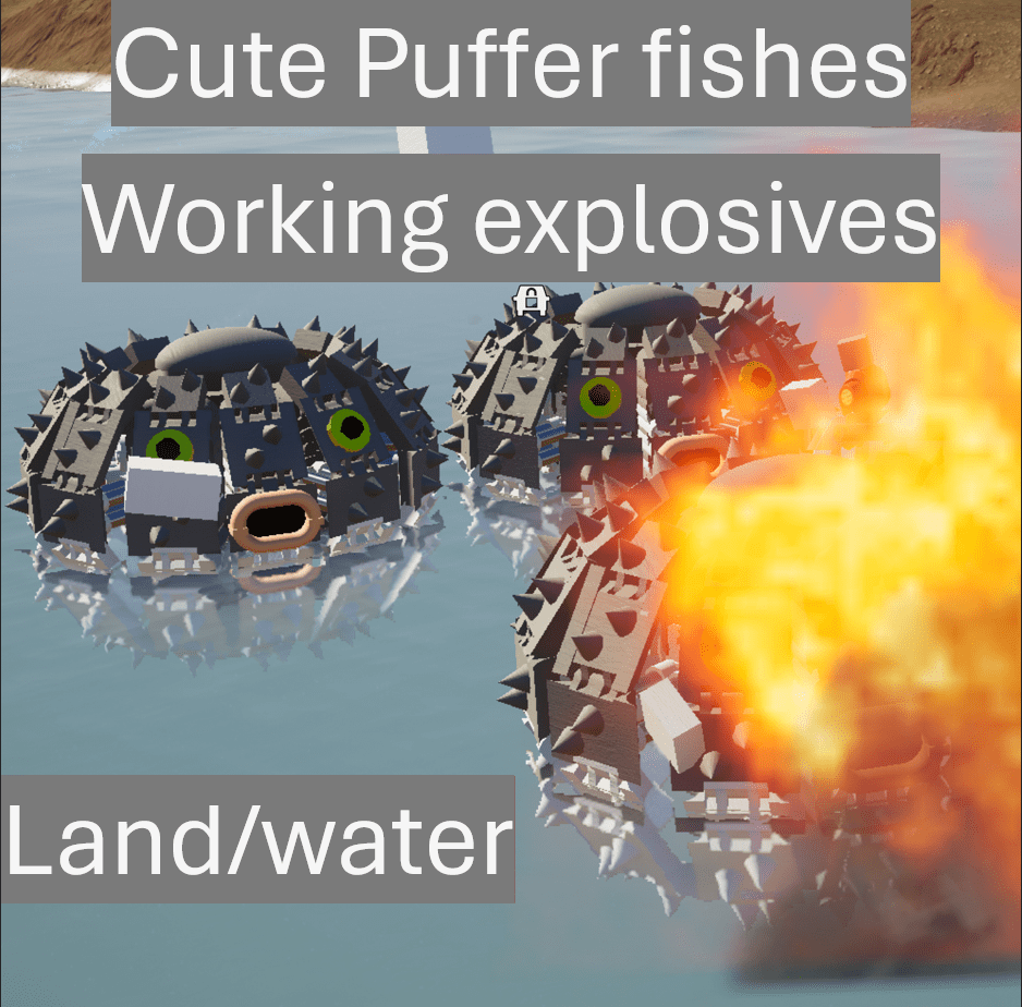 Cute Puffer fishes working explosives land/water bomb (meme)