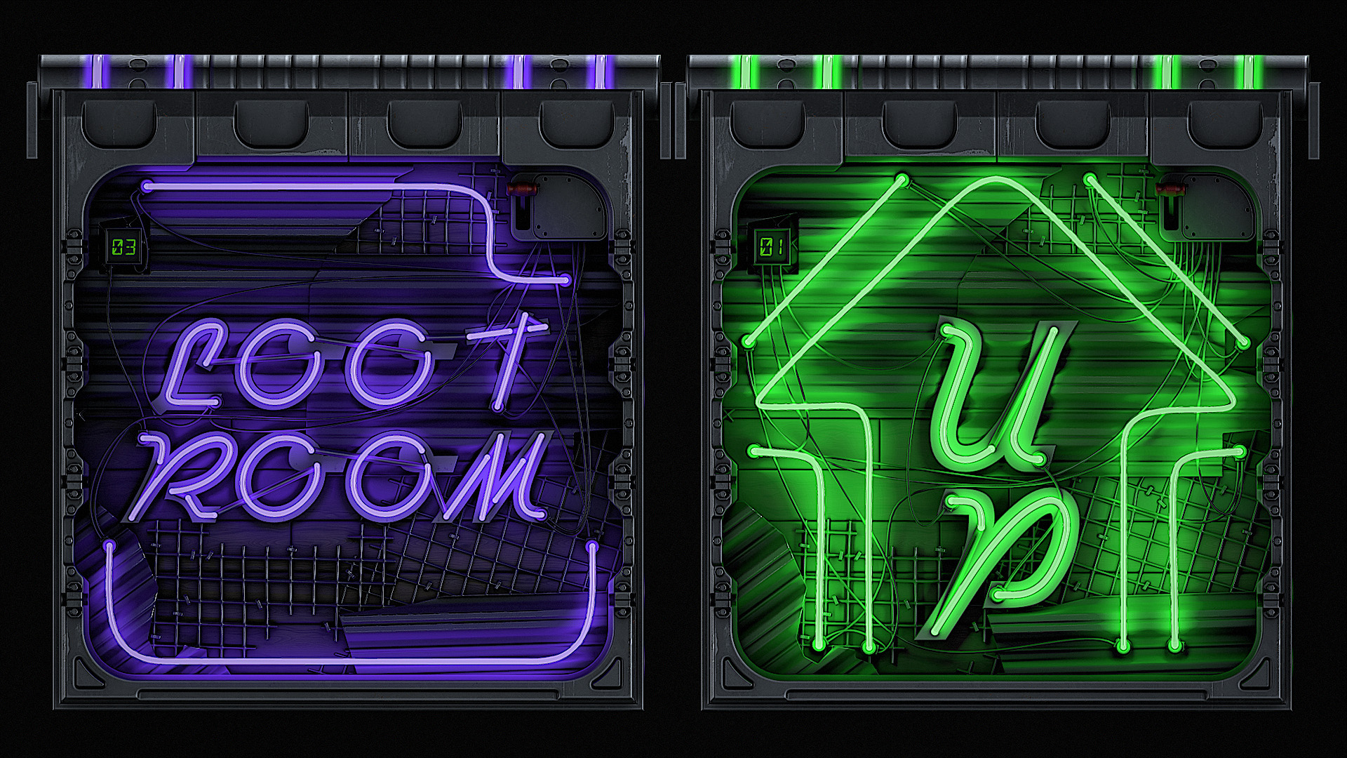 Neon Loot Room Door
