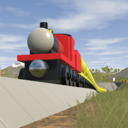 wooden james with freight train