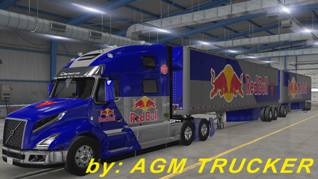 SKIN TRUCK VOLVO VNL E REBOQUE ATS (RED BULL) - CANAL AGM TRUCKER