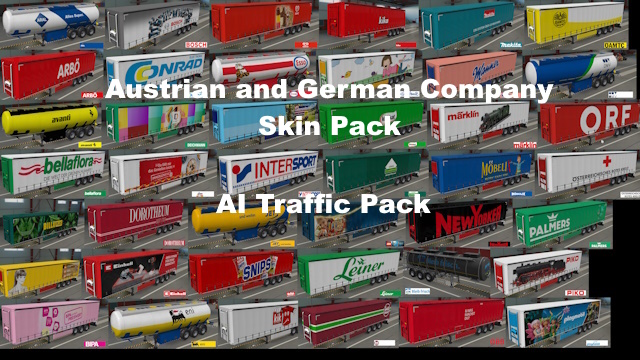 [1.53+]Austrian and German Company Trailer Skins - AI Traffic Pack