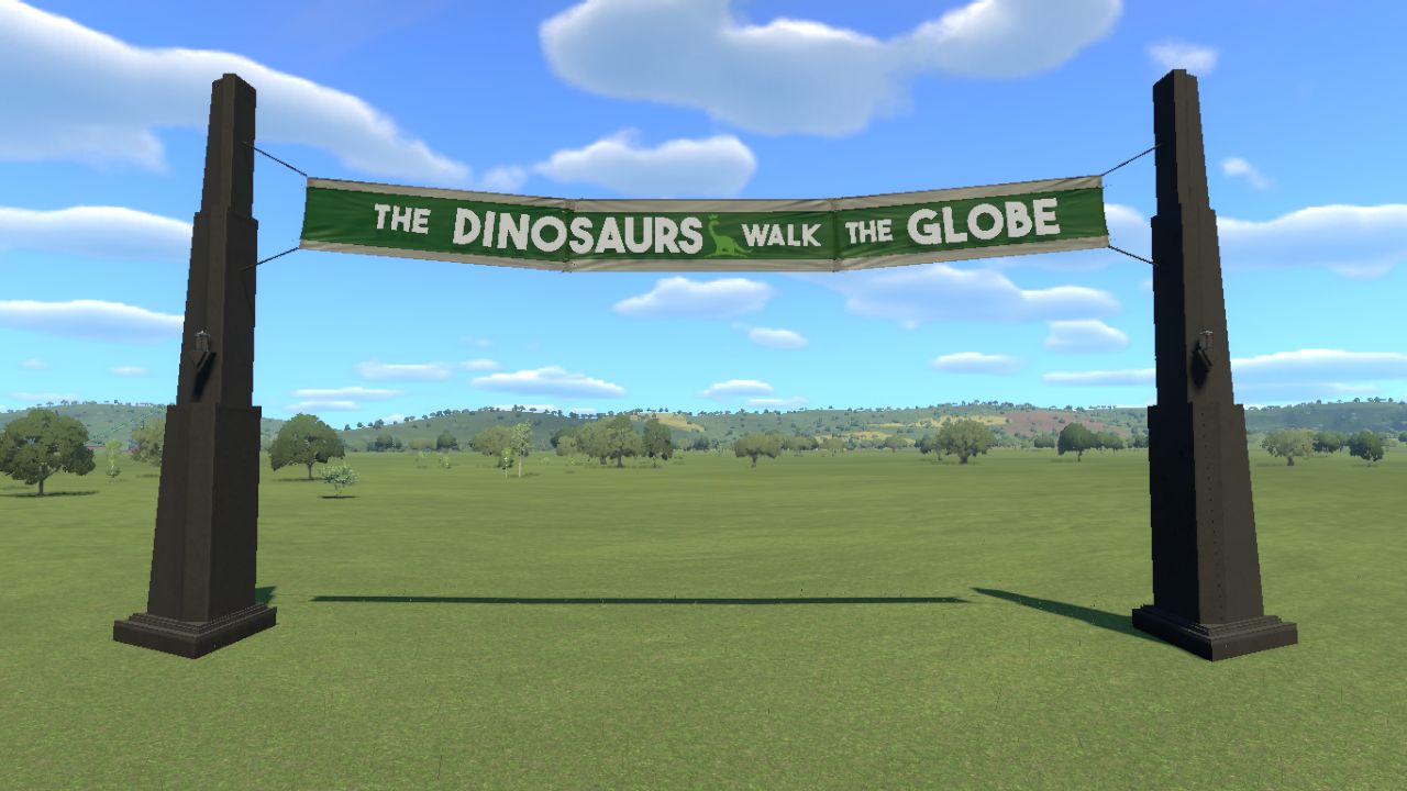 'The Dinosaurs Walk the Globe' Park Banner