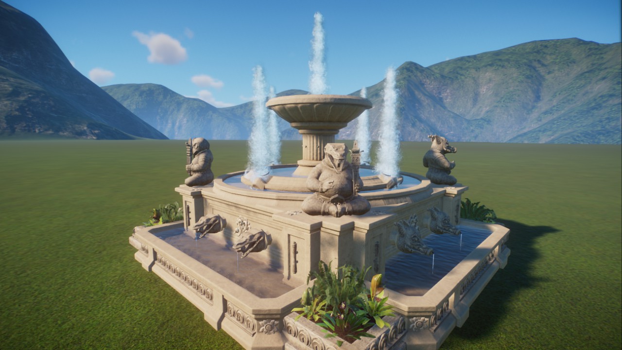 Fountain with plants and lighting in tropic style, Brunnen mit Pflanzen und Licht im tropischen Stil