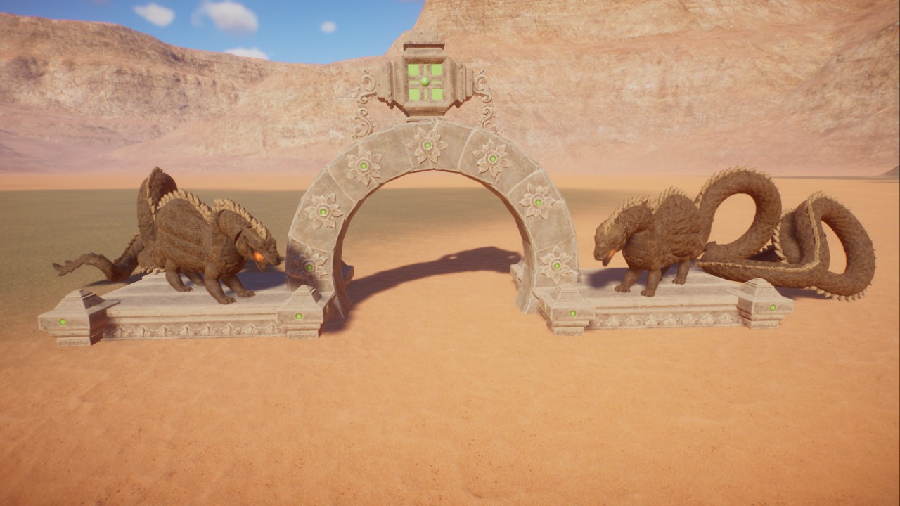gate, dragon gate with fire effect, Drachentor mit Feuer Effekt