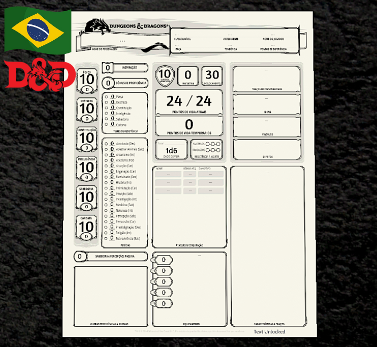 PT-BR Ficha D&D 5e Editável Modificadores Automáticos!! Scripted Character Sheet preview