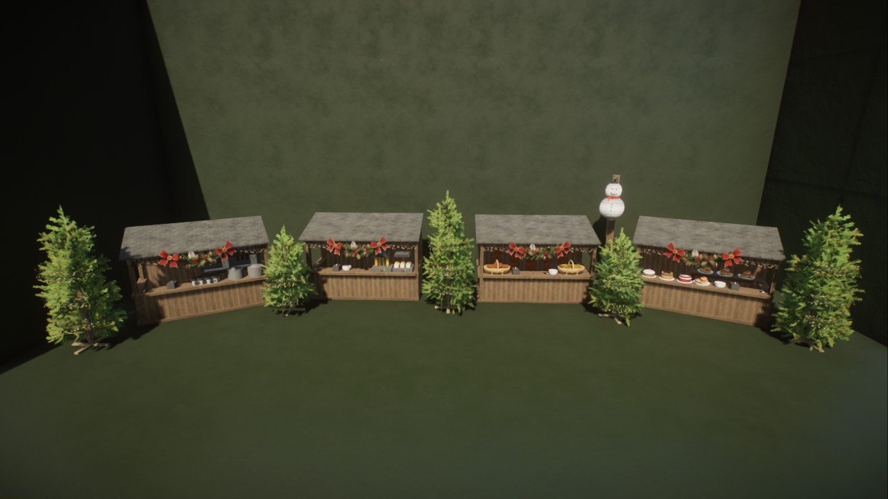 Christmas market stands and decor