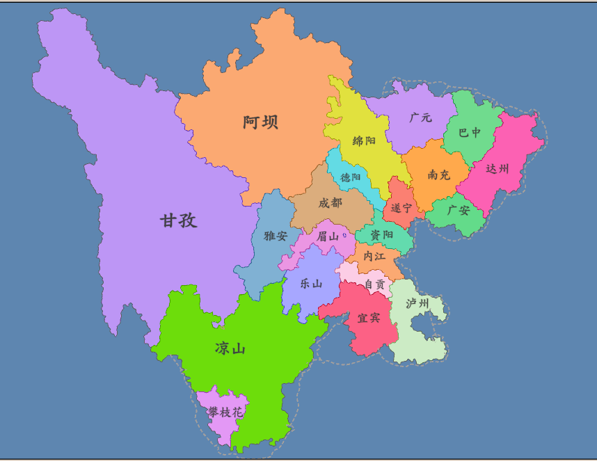 四川省政区图（含地形）