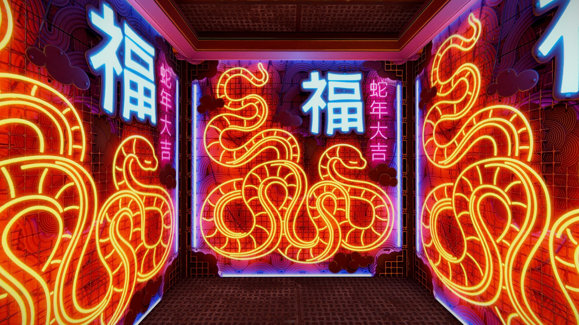 Neon Lunar Serpent Garage Door