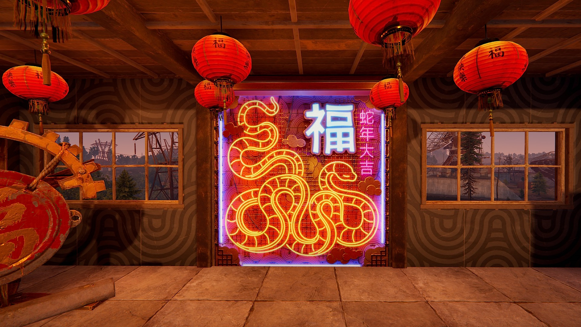 Neon Lunar Serpent Garage Door