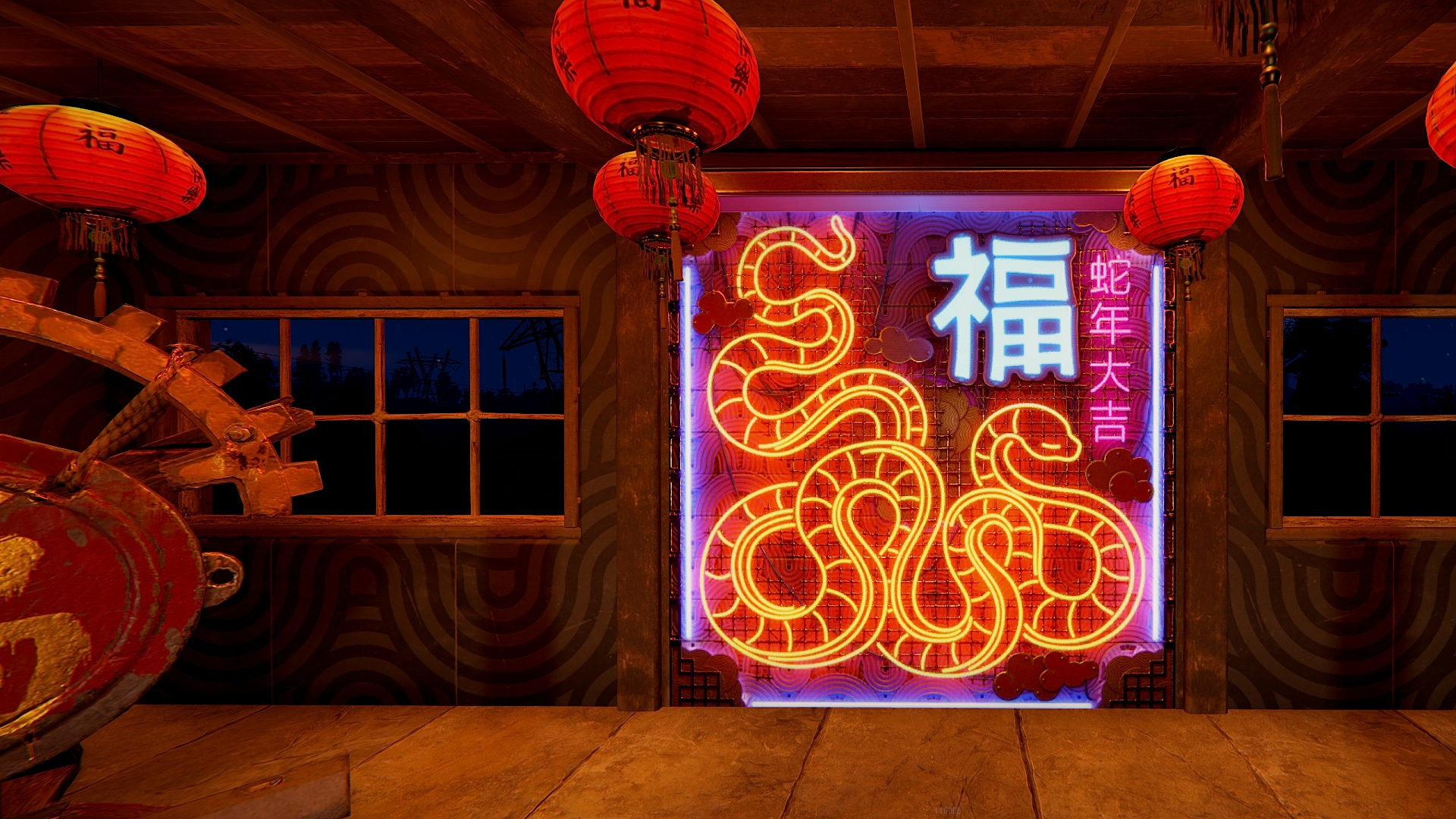 Neon Lunar Serpent Garage Door