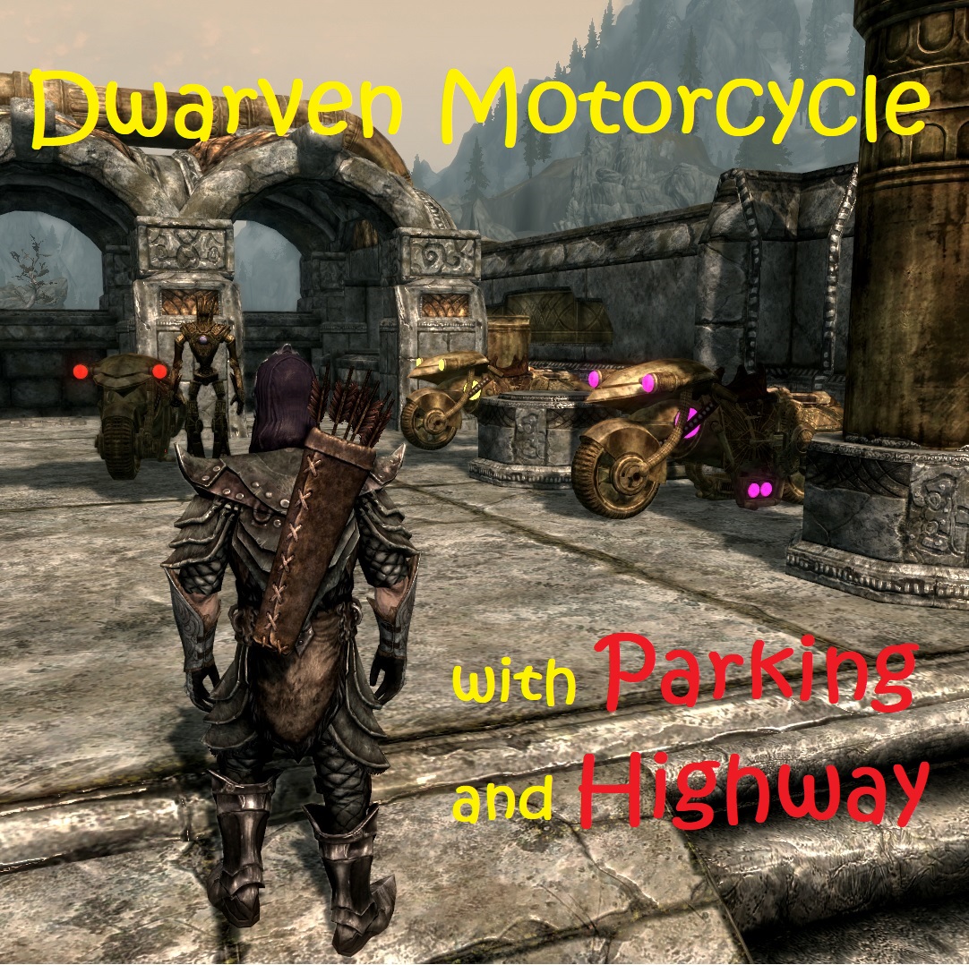 Dwarven Motorcycle with Parking and Highway