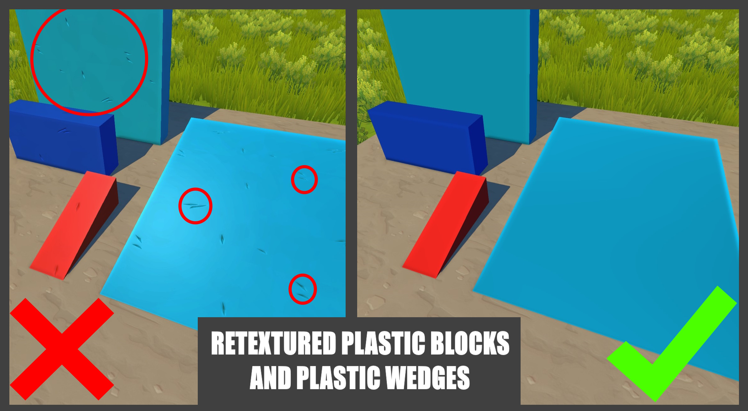 Retextured Plastic blocks and wegdes