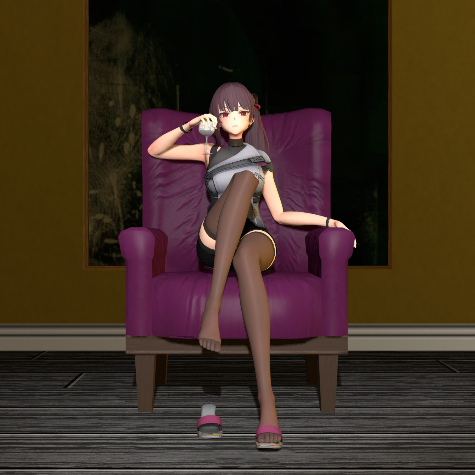【少女前线2：追放】玛绮朵喝酒坐姿——【Girls' Frontline 2: Exilium】Macqiato drinking sitting posture