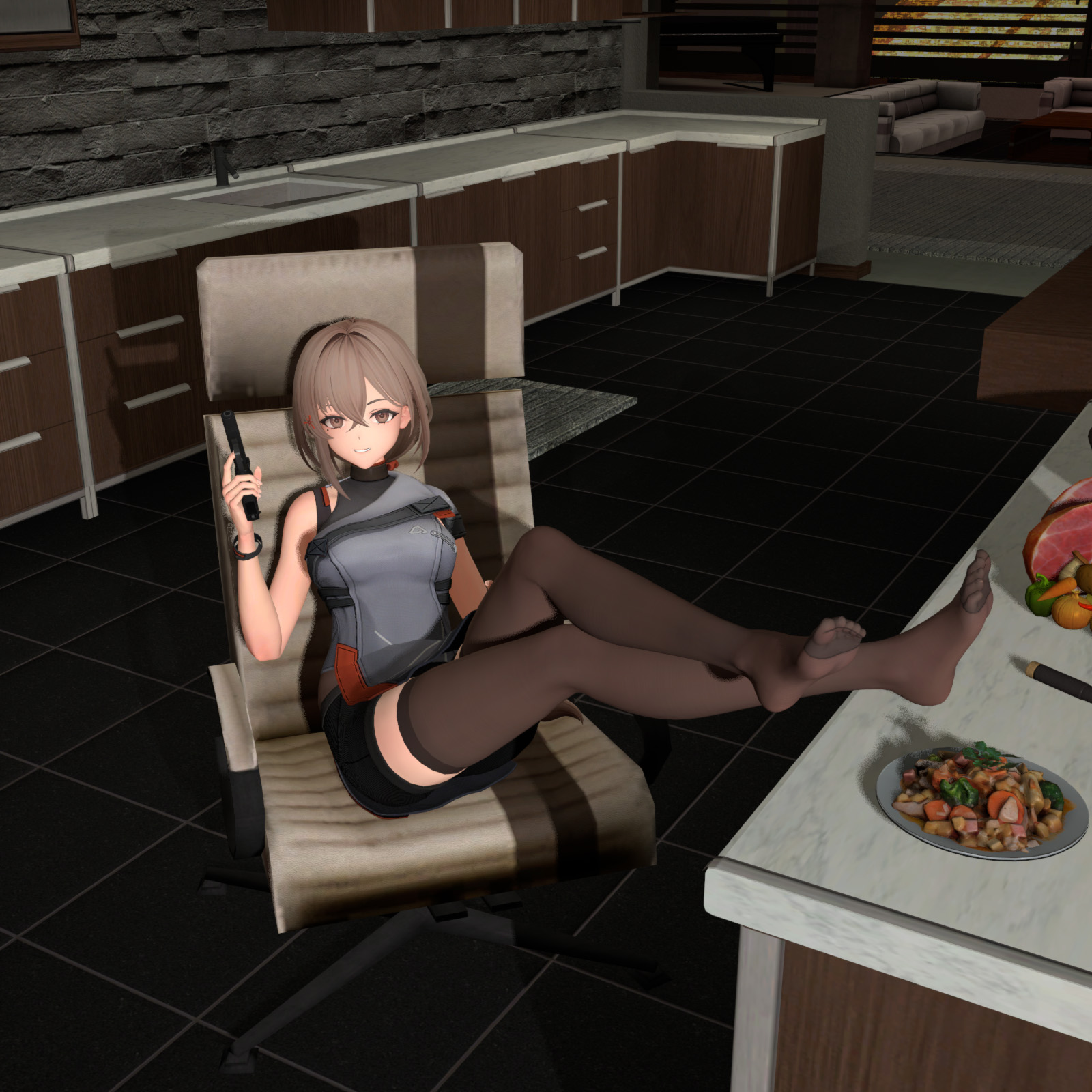 【少女前线2：追放】秋桦放松坐姿——【Girls' Frontline 2: Exilium】Qiuhua relaxed sitting posture