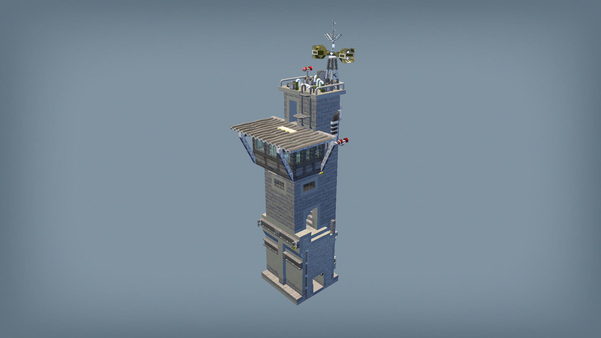reinforced war torn wall small tower