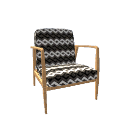 Armchair Elm and Black & White Chain Pattern Fabric