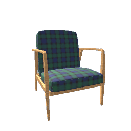 Armchair Elm and Black & Blue & Green Tartan Fabric