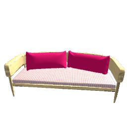 Modern Rattan Sofa with Gingham Pink Pattern