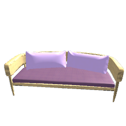 Modern Rattan Sofa with  Violet Polka Dot Pattern