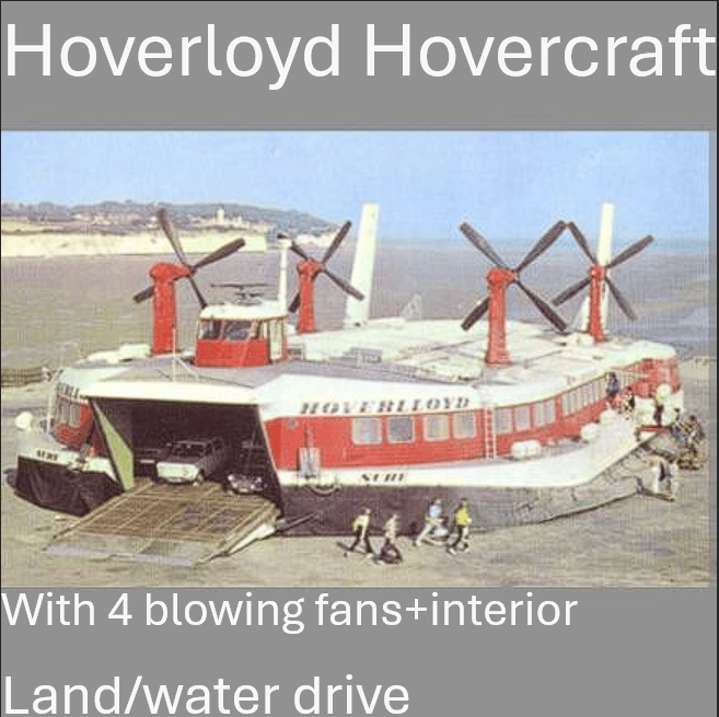 Hoverloyd hovercraft to transport cars & passengers + interior