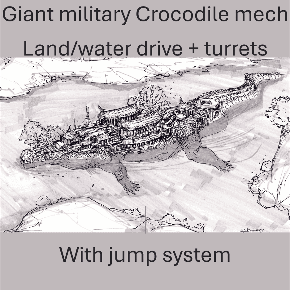 Giant Crocodile military carrier mech, land/water drive