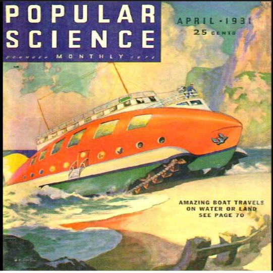 Passenger ship with tracks land/water drive