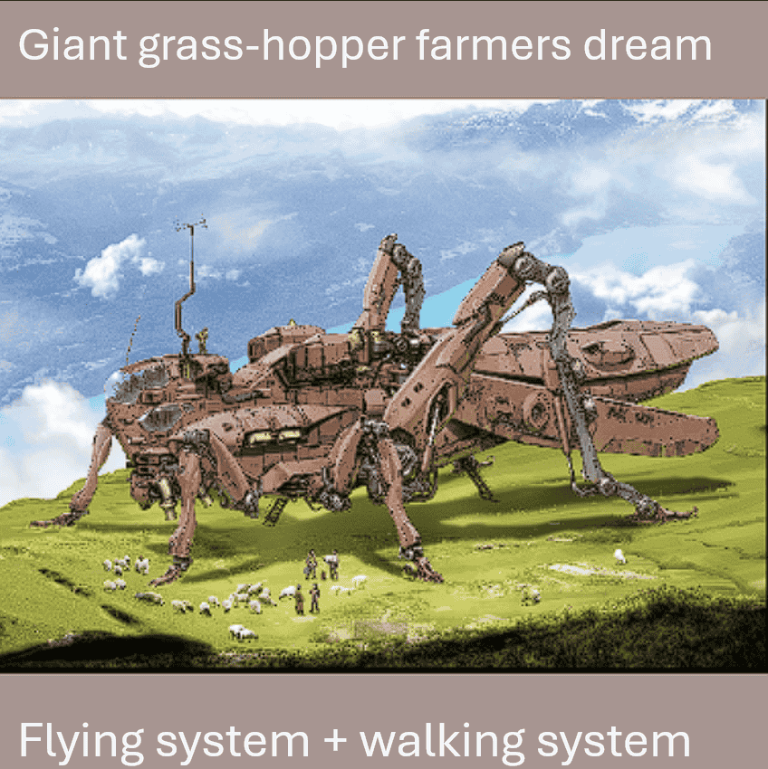 Giant Grass-Hopper mech with walking/flying system