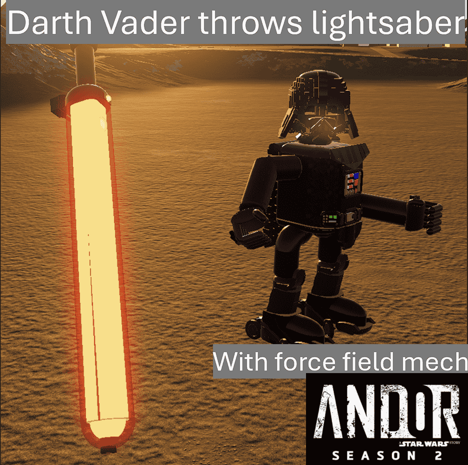 Darth Vader throws lightsaber Force mech