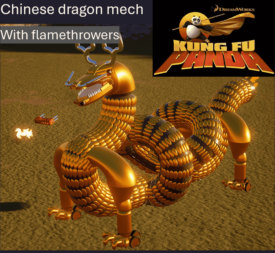 Chinesee dragon mech breathes fire