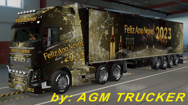SKIN TRUCK VOLVO FH E REBOQUE (FELIZ ANO NOVO) - CANAL AGM TRUCKER