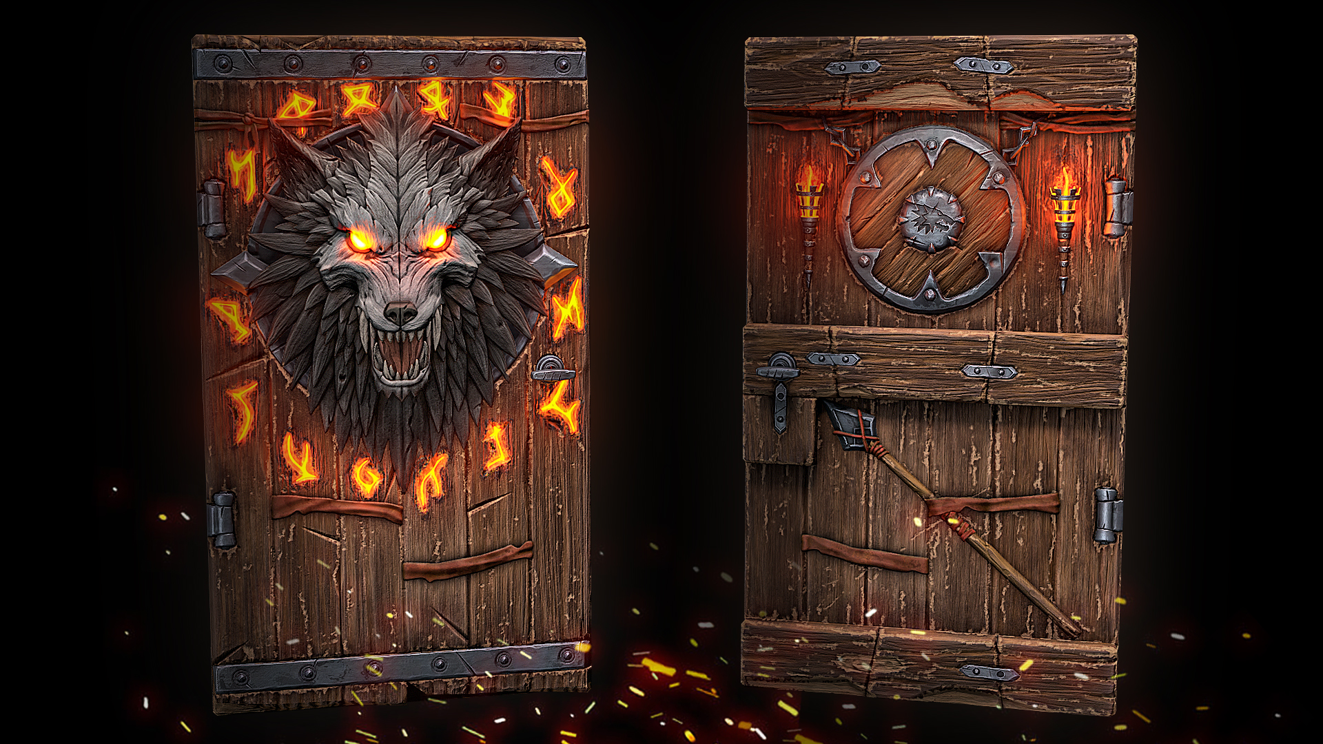 Wolf Warrior Wooden Door