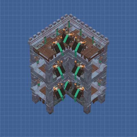 Tower Wall Outside Corner, 3 levels, single wall, all stations, 4x buffs, 1 of 16