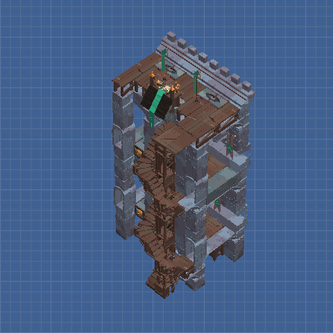 Tower Wall, 3 levels, single wall, all stations, 4x buffs, with stairwell, 1 of 16