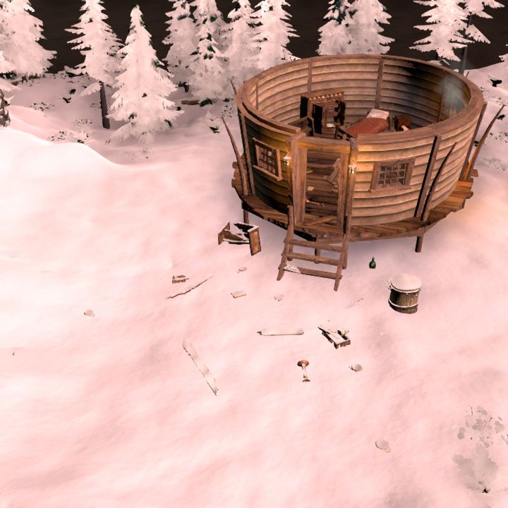 Snowy Forest Hut, ransacked