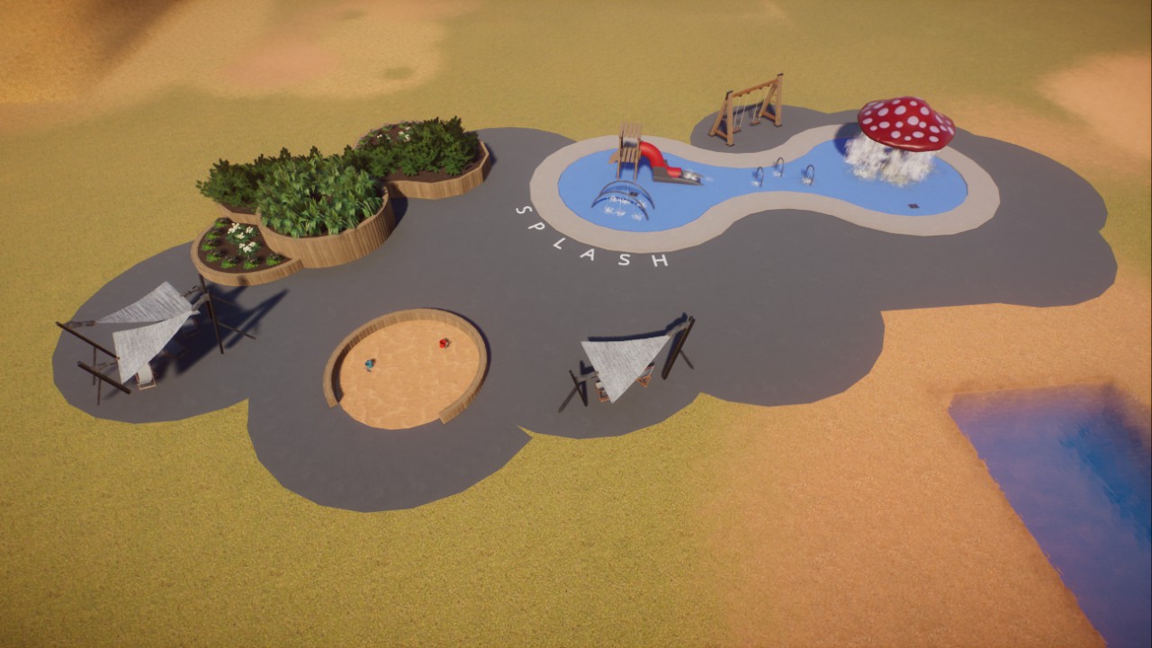 Plaza Area - Splash Pad and Sand Pit - By Adamup