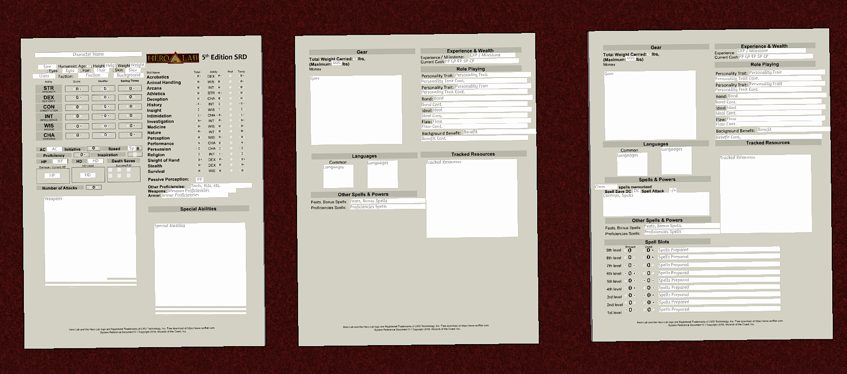 Hero Lab Legacy's DnD 5e Character Sheet preview