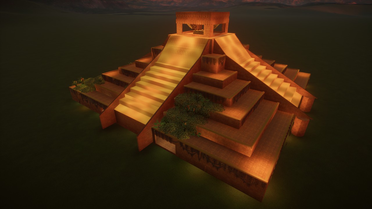 Meso-american inspired temple, exhibition building